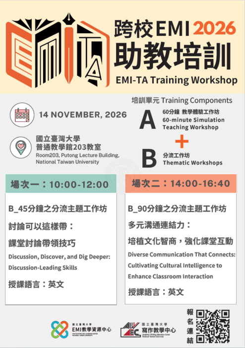 2026-09-16【活動轉知】國立臺灣大學 辦理「EMI-TA培訓工作坊」圖片