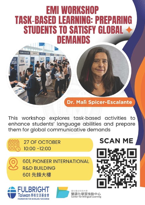 2026-10-12【訊息轉知】臺北科技大學 辦理「Fulbright EMI Workshop｜Task-Based Learning: Preparing students to Satisfy Global Demands」活動圖片