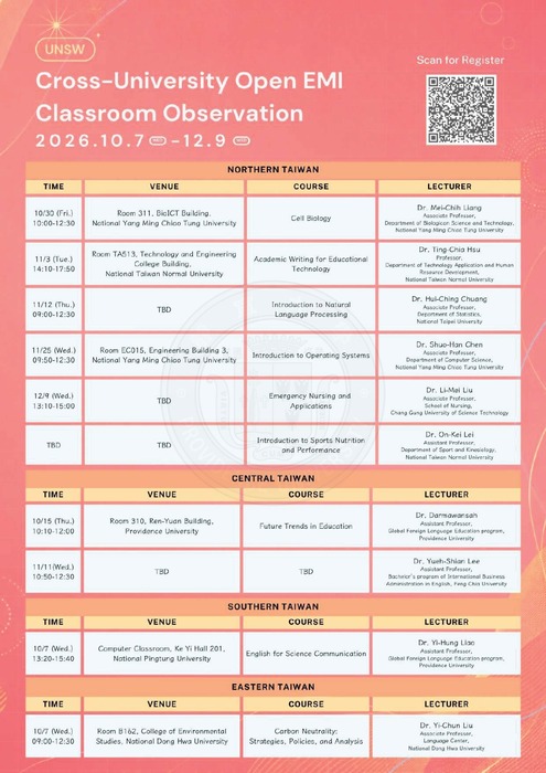 2026-08-11【活動轉知】臺灣師範大學-辦理「成果發 表暨國際研討會」、「論文徵稿」、「EMI教師教學增能 及教學助理培訓系列講座」及「跨校公開觀議課」圖片